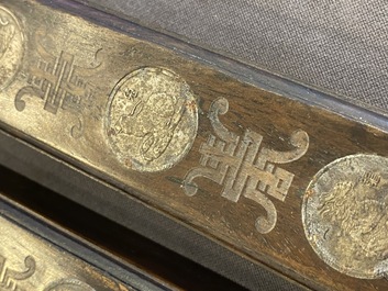 Five Chinese scholar's objects in bamboo, bone, inlaid wood and soapstone, 19/20th C.