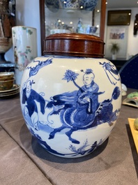 A Chinese blue and white ginger jar with playing boys with a qilin, Kangxi