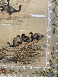 Wang Chengxun 王承勳 (19/20th C.): 'Birds and flower vases', ink and colour on silk, Republic