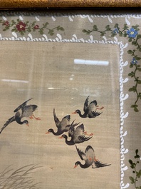 Wang Chengxun 王承勳 (19/20th C.): 'Birds and flower vases', ink and colour on silk, Republic