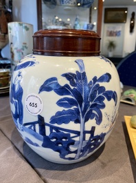 A Chinese blue and white ginger jar with playing boys with a qilin, Kangxi