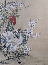 Wang Chengxun 王承勳 (19/20th C.): 'Birds and flower vases', ink and colour on silk, Republic