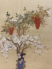 Wang Chengxun 王承勳 (19/20th C.): 'Birds and flower vases', ink and colour on silk, Republic