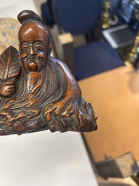 Deux sculptures en bois figurant Guanyin et Tudigong, Chine, Qing