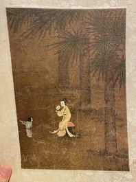 Chinese School: 'Lady and servant', ink and colour on silk, Ming
