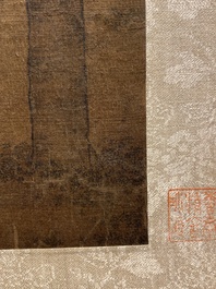 Chinese School: 'Lady and servant', ink and colour on silk, Ming