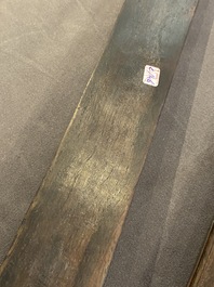 Five Chinese scholar's objects in bamboo, bone, inlaid wood and soapstone, 19/20th C.