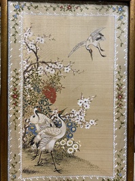Wang Chengxun 王承勳 (19/20th C.): 'Birds and flower vases', ink and colour on silk, Republic