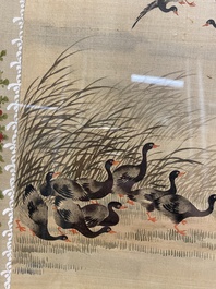 Wang Chengxun 王承勳 (19/20th C.): 'Birds and flower vases', ink and colour on silk, Republic