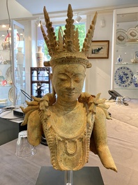 A Burmese bronze crowned Buddha, probably Haripunchai period, 12/13th C.