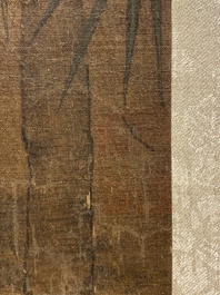 Chinese School: 'Lady and servant', ink and colour on silk, Ming