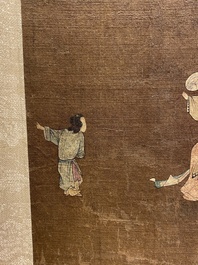 Chinese School: 'Lady and servant', ink and colour on silk, Ming