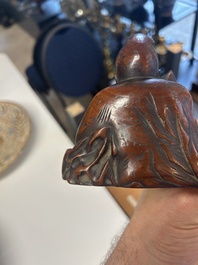 Deux sculptures en bois figurant Guanyin et Tudigong, Chine, Qing