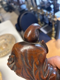 Deux sculptures en bois figurant Guanyin et Tudigong, Chine, Qing