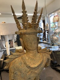 A Burmese bronze crowned Buddha, probably Haripunchai period, 12/13th C.