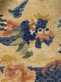 A large Chinese Ningxia rug with dragons on a yellow ground, Tai He Tian 太和殿 mark, 19th C.