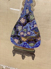 Wang Chengxun 王承勳 (19/20th C.): 'Birds and flower vases', ink and colour on silk, Republic