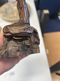 Deux sculptures en bois figurant Guanyin et Tudigong, Chine, Qing