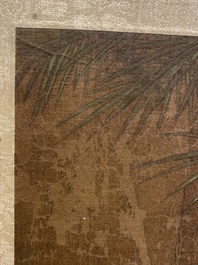Chinese School: 'Lady and servant', ink and colour on silk, Ming