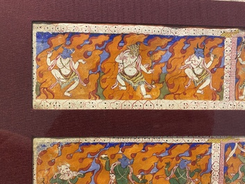 Eight tsaklis and three painted wood book covers, Tibet, 19th C.
