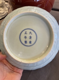 A Chinese sang-de-boeuf-glazed jar, a blanc de Chine Buddha and two plates, 19th C.