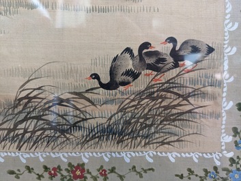 Wang Chengxun 王承勳 (19/20th C.): 'Birds and flower vases', ink and colour on silk, Republic