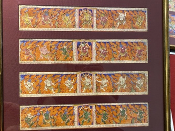 Eight tsaklis and three painted wood book covers, Tibet, 19th C.