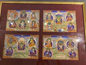 Eight tsaklis and three painted wood book covers, Tibet, 19th C.