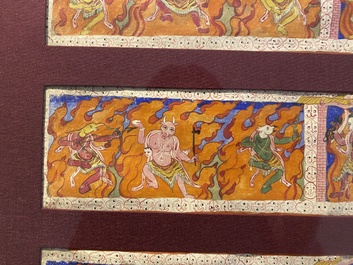 Eight tsaklis and three painted wood book covers, Tibet, 19th C.