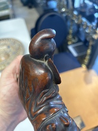 Deux sculptures en bois figurant Guanyin et Tudigong, Chine, Qing