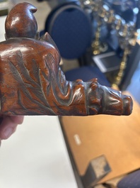 Deux sculptures en bois figurant Guanyin et Tudigong, Chine, Qing