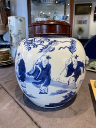 A Chinese blue and white ginger jar with playing boys with a qilin, Kangxi