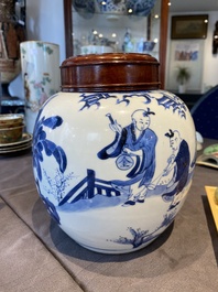 A Chinese blue and white ginger jar with playing boys with a qilin, Kangxi