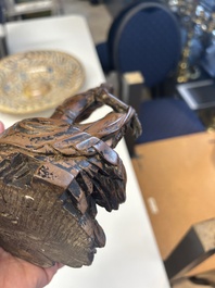 Deux sculptures en bois figurant Guanyin et Tudigong, Chine, Qing