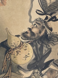 Japanse school, navolger van Sesson Shukei 雪村周継 (1504 &ndash; c. 1589): 'Twee onsterfelijken', inkt en kleur op papier