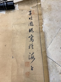 Japanse school, navolger van Sesson Shukei 雪村周継 (1504 &ndash; c. 1589): 'Twee onsterfelijken', inkt en kleur op papier