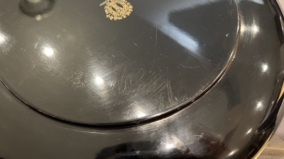 Six Chinese Fuzhou or Foochow lacquer dishes with a monogram, Shen Shao An mark, Republic