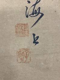 Japanse school, navolger van Sesson Shukei 雪村周継 (1504 &ndash; c. 1589): 'Twee onsterfelijken', inkt en kleur op papier