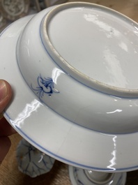 A Chinese blue and white plate, a klapmuts bowl and a trick cup, Wanli/Yongzheng
