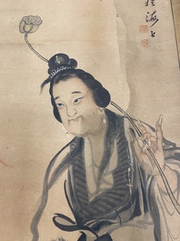 Japanse school, navolger van Sesson Shukei 雪村周継 (1504 &ndash; c. 1589): 'Twee onsterfelijken', inkt en kleur op papier