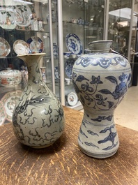 A Chinese blue and white 'meiping' vase and a  'yuhuchunping' vase, Ming or later
