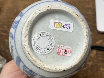 A Chinese blue and white kendi and a small vase, Hatcher Cargo, Transitional period