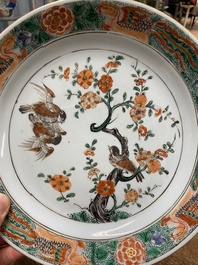 Two Chinese famille verte &lsquo;magpie and prunus&rsquo; dishes, Kangxi