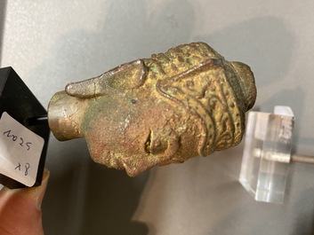 Acht diverse gesculpteerde stenen hoofden, o.a. Gandhara, Etruskisch, Japans en Chinees