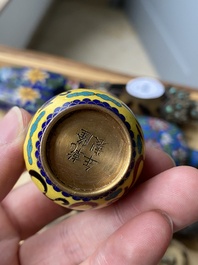 Zes Chinese snuifflessen in zilver en cloisonn&eacute;, 19/20e eeuw