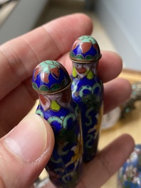 Zes Chinese snuifflessen in zilver en cloisonn&eacute;, 19/20e eeuw