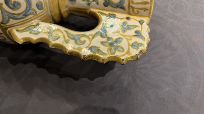 Deux vases hispano-mauresques &agrave; &eacute;mail lustr&eacute; de type 'Alhambra' et un vase en bois incrust&eacute; de pierres, Espagne et Afrique du Nord, 19/20&egrave;me