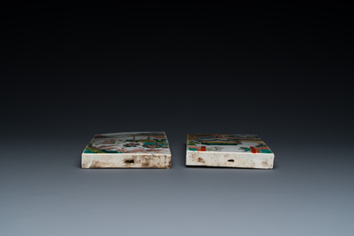 Two rectangular Chinese famille verte plaques, Kangxi