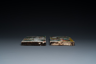 Two rectangular Chinese famille verte plaques, Kangxi