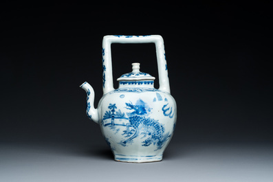 Een Chinese blauw-witte wijnkan met kylins, Transitie periode